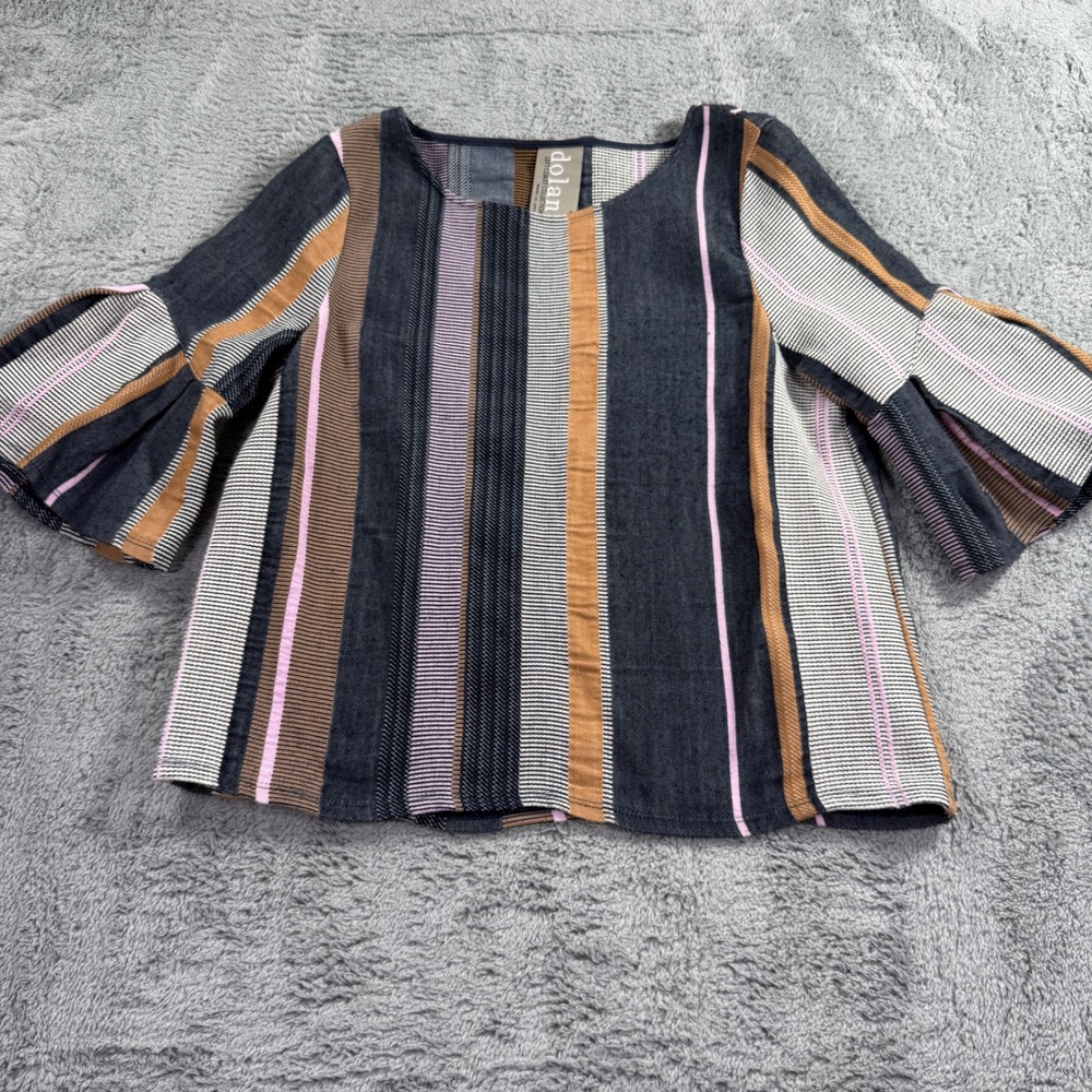 Dolan Left Coast Collection Blouse Womens Medium Multi Stripe Bell Sleeve Top EX